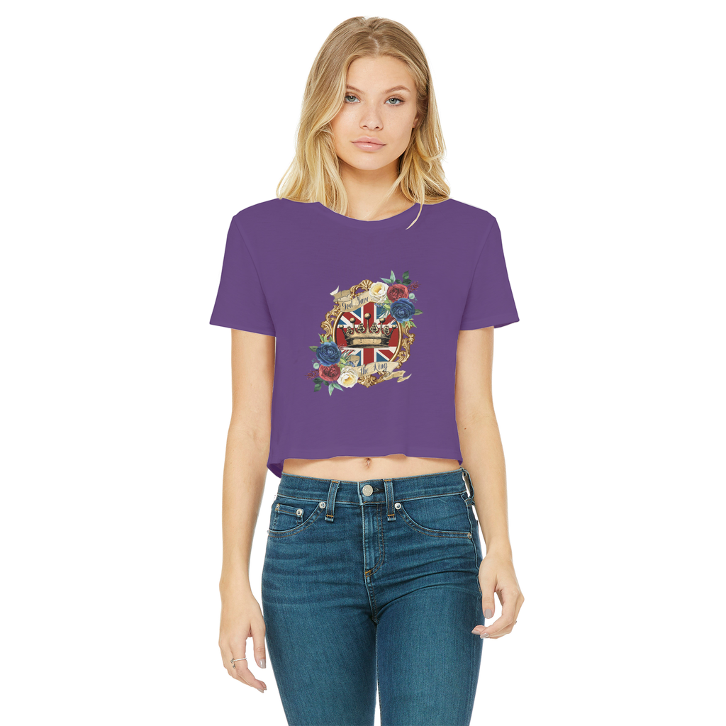 GOD SAVE THE KING Classic Women's Cropped Raw Edge T-Shirt - Lynendo Trade Store