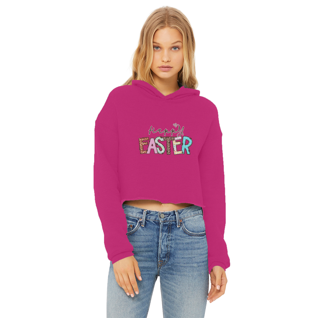 Happy Easter Ladies Cropped Raw Edge Hoodie - Lynendo Trade Store