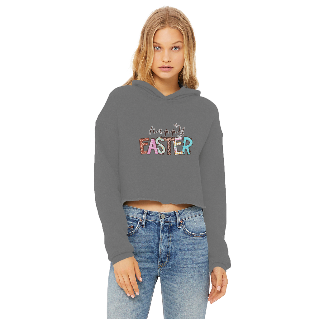 Happy Easter Ladies Cropped Raw Edge Hoodie - Lynendo Trade Store