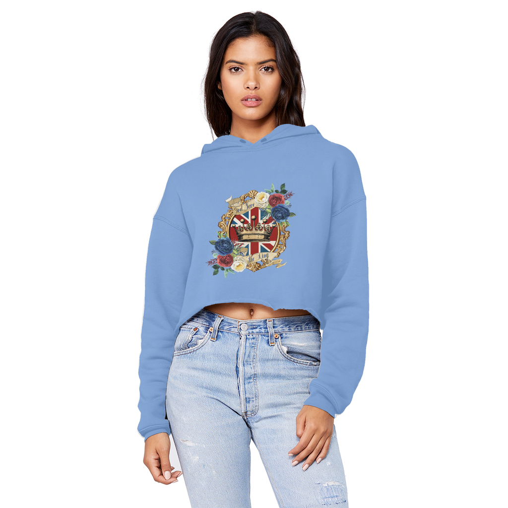 GOD SAVE THE KING Cropped Raw Edge Boyfriend Hoodie - Lynendo Trade Store