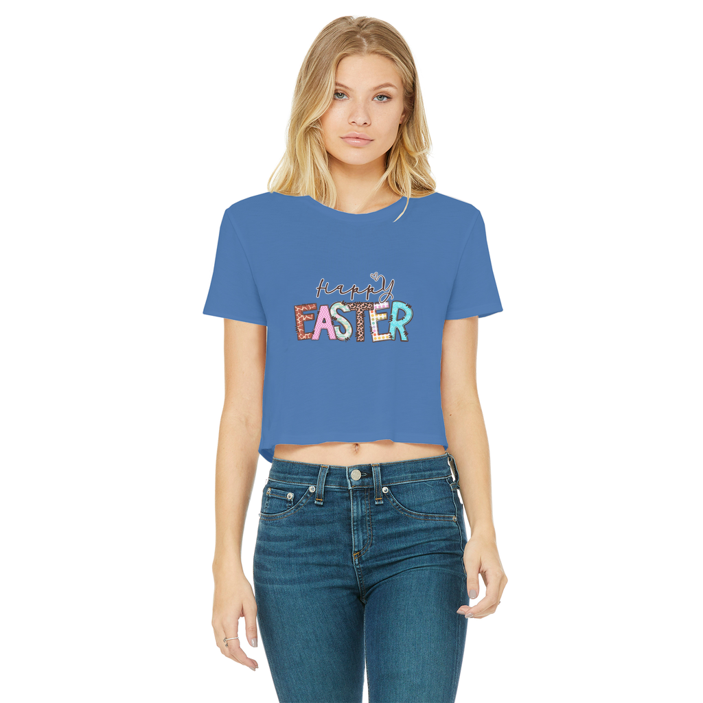 Happy Easter Classic Women's Cropped Raw Edge T-Shirt - Lynendo Trade Store