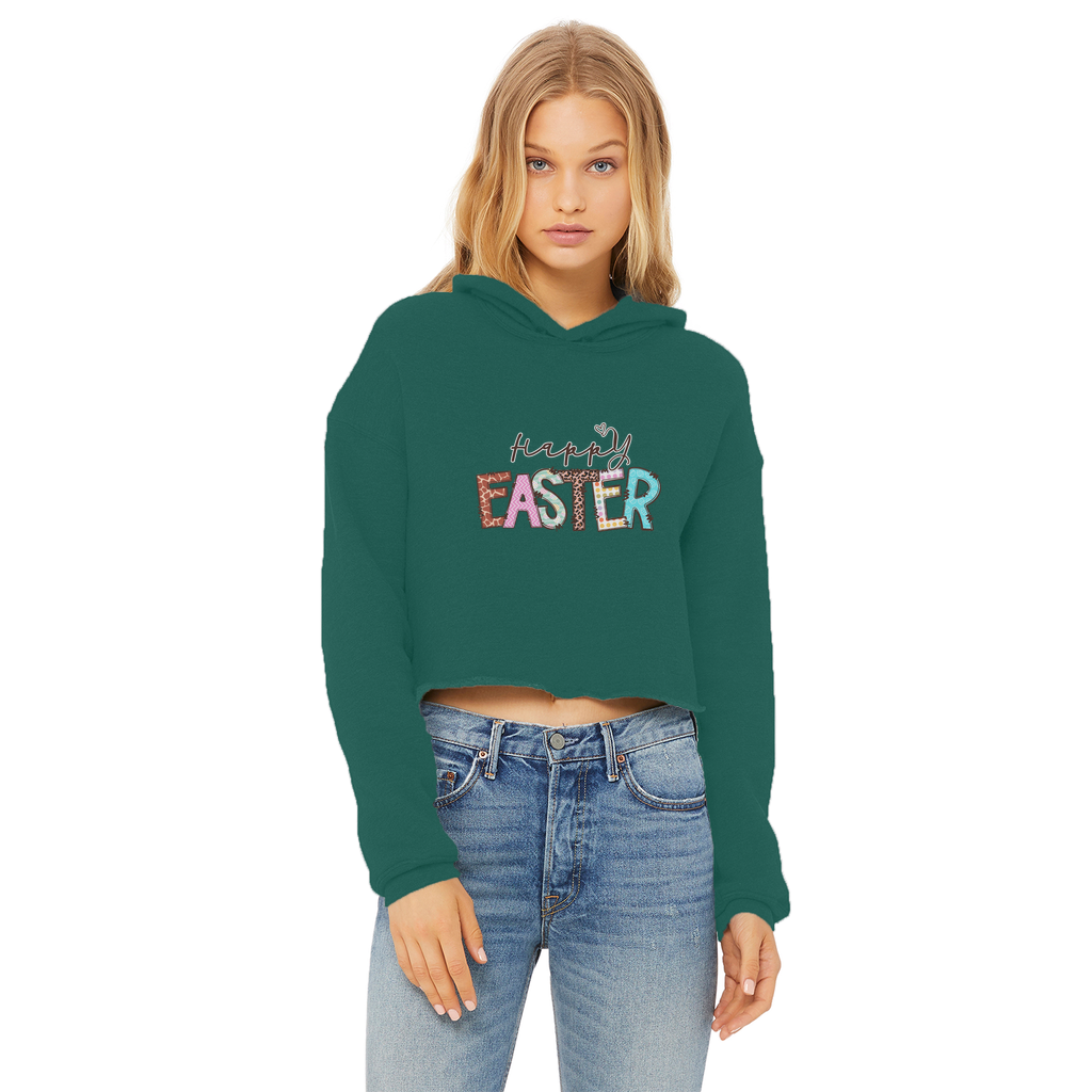 Happy Easter Ladies Cropped Raw Edge Hoodie - Lynendo Trade Store