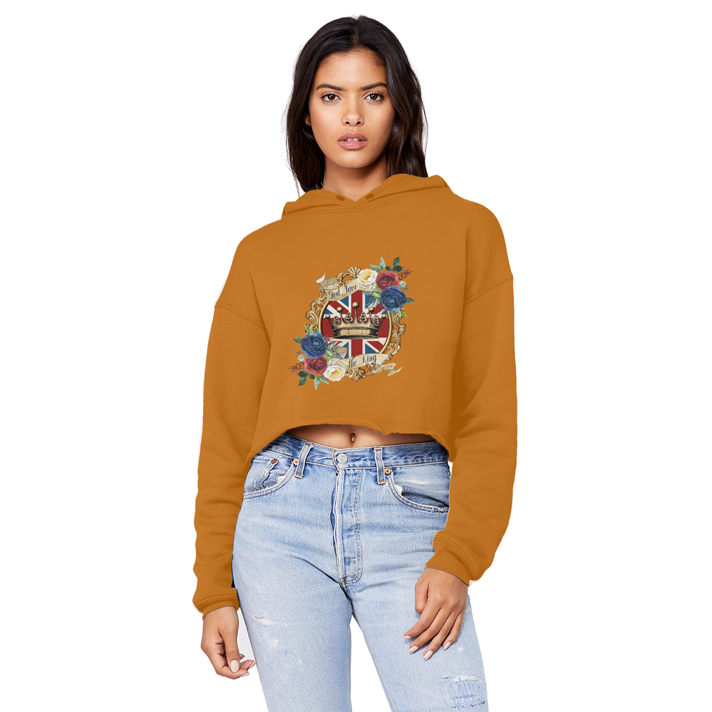 GOD SAVE THE KING Cropped Raw Edge Boyfriend Hoodie - Lynendo Trade Store