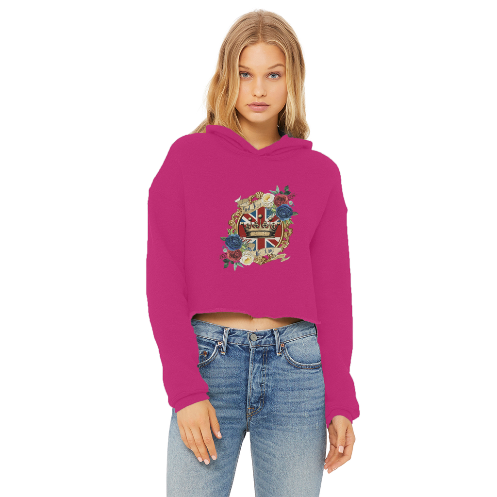 GOD SAVE THE KING Ladies Cropped Raw Edge Hoodie - Lynendo Trade Store