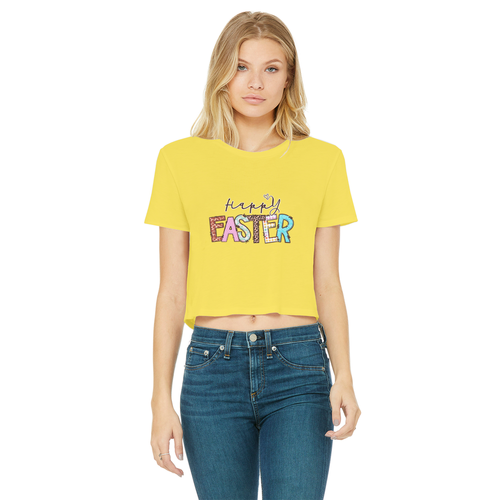 Happy Easter Classic Women's Cropped Raw Edge T-Shirt - Lynendo Trade Store