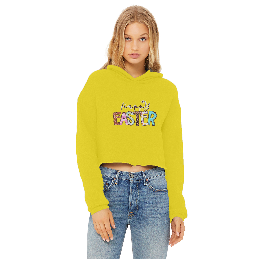 Happy Easter Ladies Cropped Raw Edge Hoodie - Lynendo Trade Store