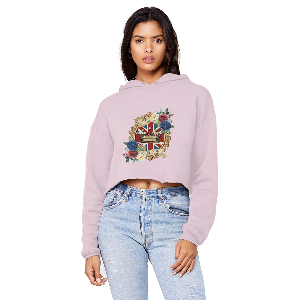 GOD SAVE THE KING Cropped Raw Edge Boyfriend Hoodie - Lynendo Trade Store