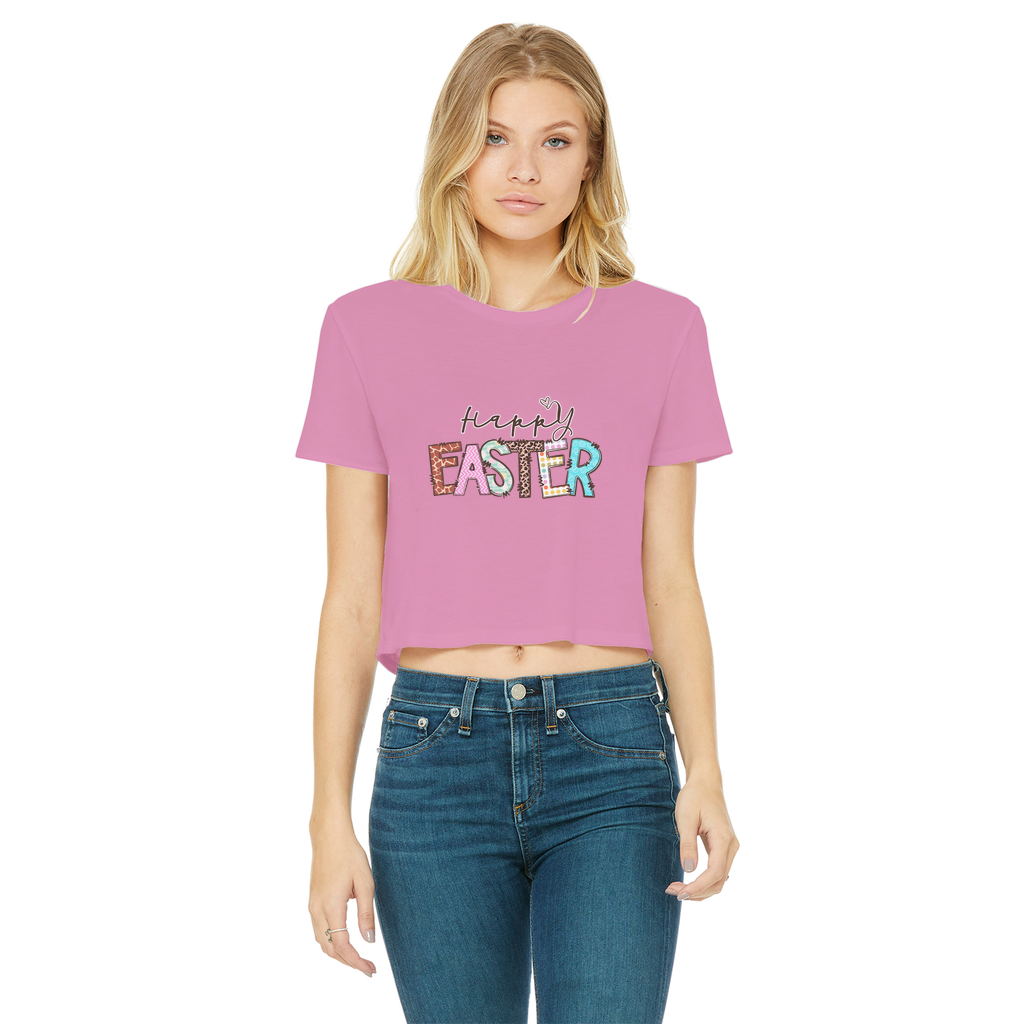 Happy Easter Classic Women's Cropped Raw Edge T-Shirt - Lynendo Trade Store