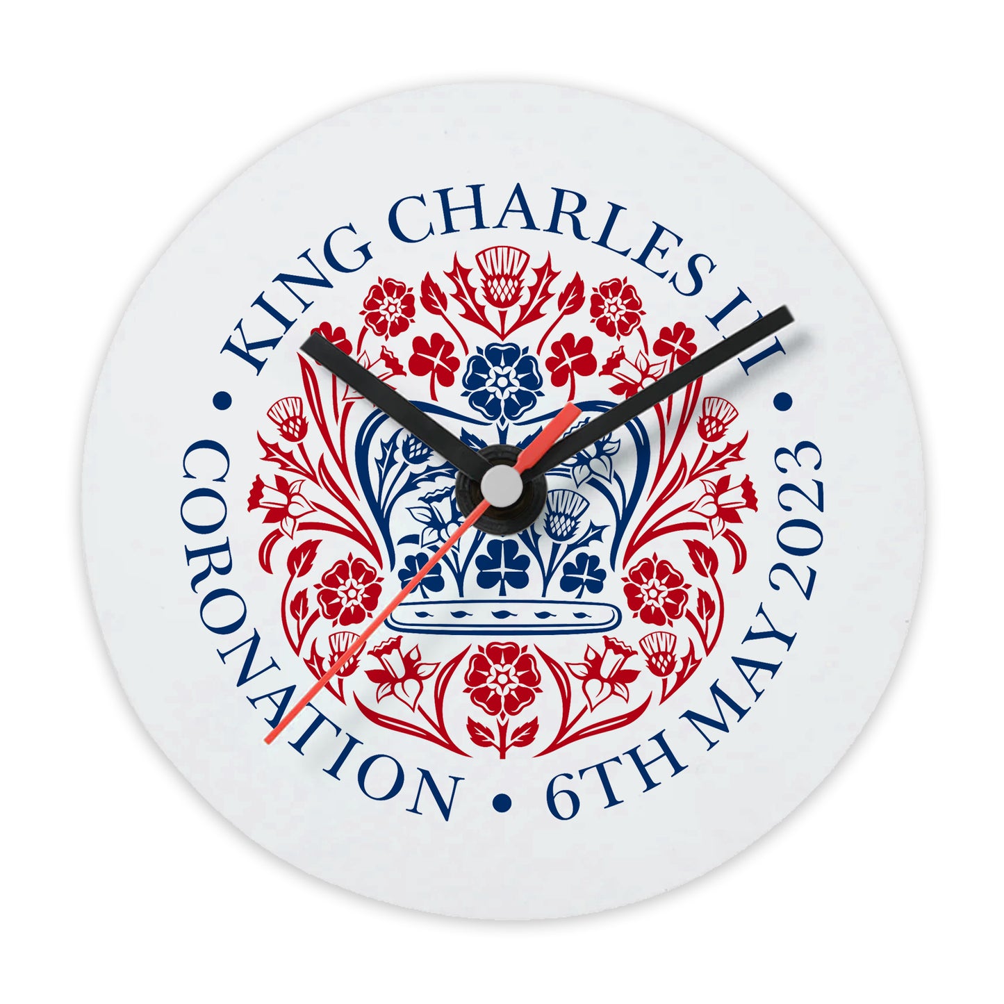 Sublimated 30cm Round Glass Clock - King's Coronation Emblem - Lynendo Trade Store