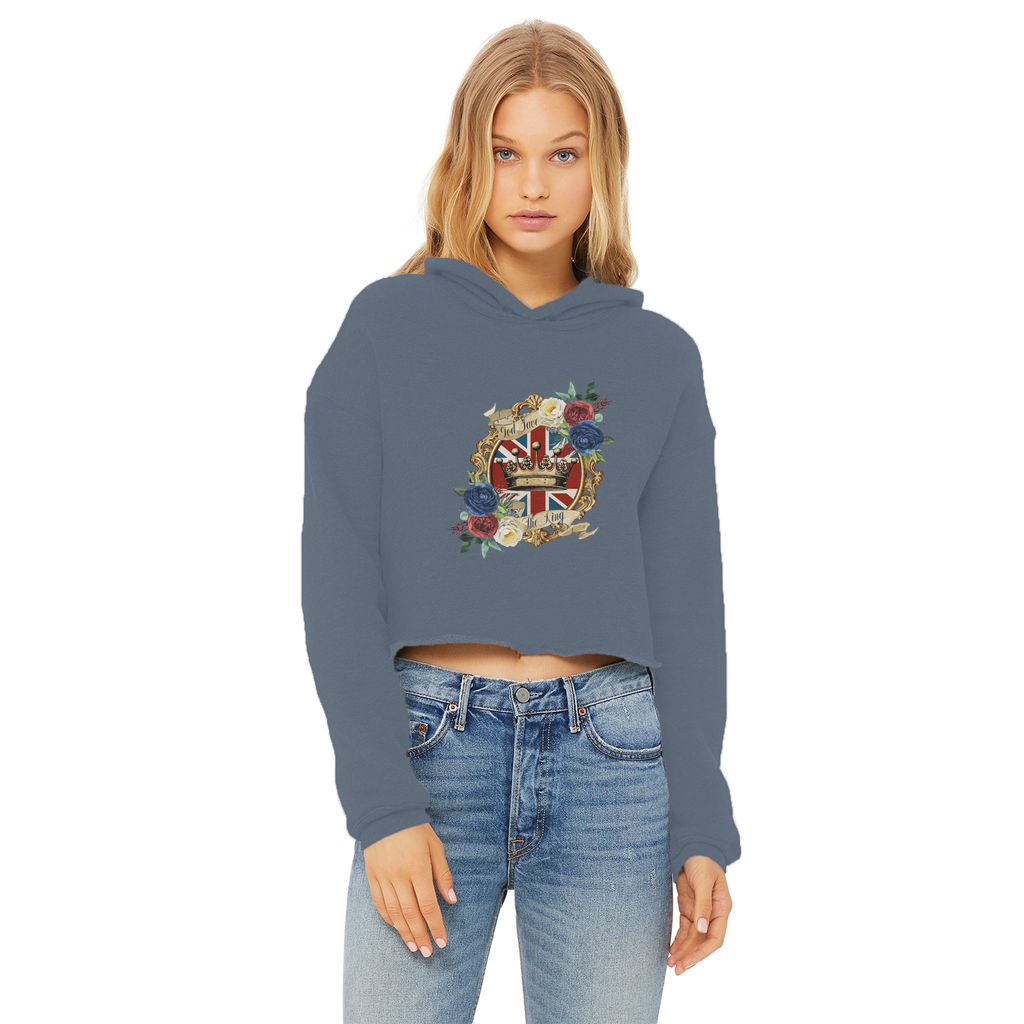 GOD SAVE THE KING Ladies Cropped Raw Edge Hoodie - Lynendo Trade Store