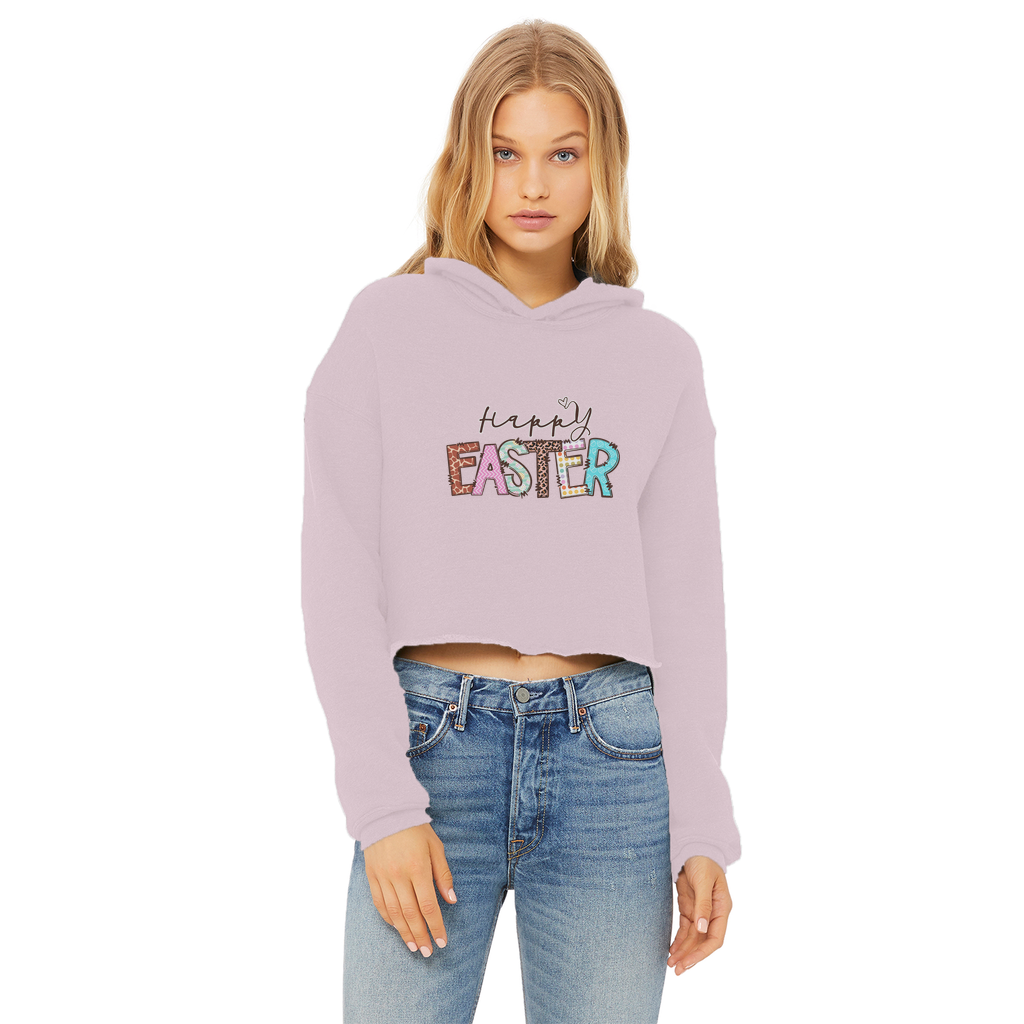 Happy Easter Ladies Cropped Raw Edge Hoodie - Lynendo Trade Store