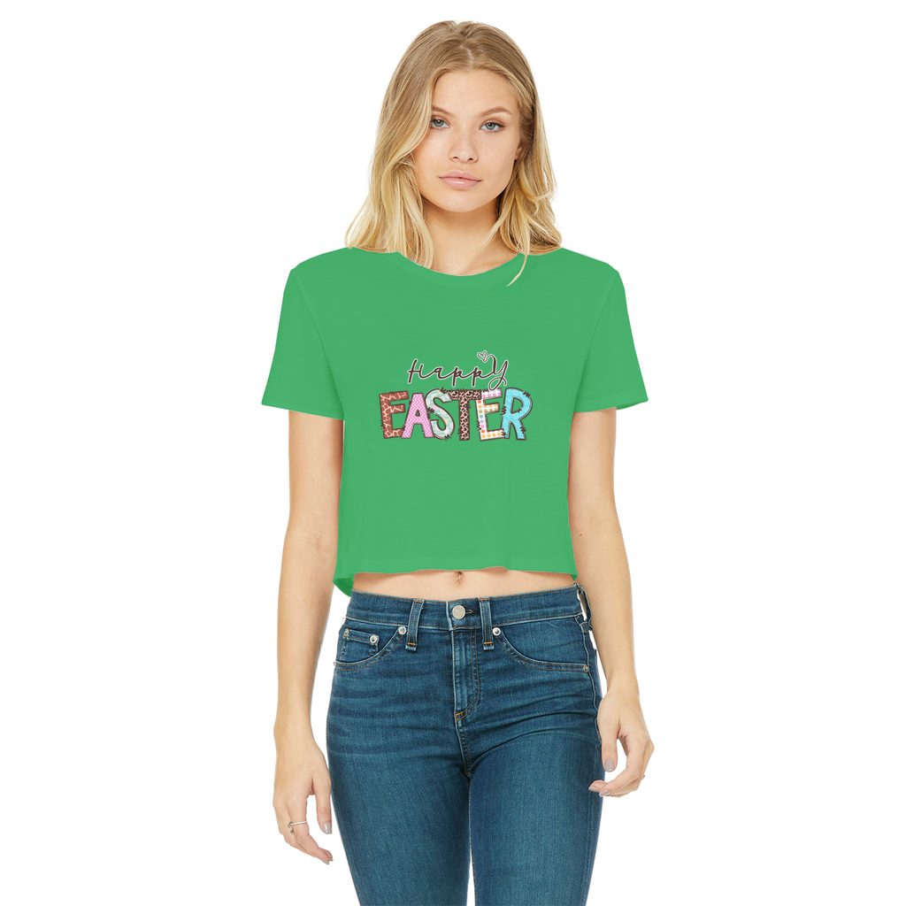 Happy Easter Classic Women's Cropped Raw Edge T-Shirt - Lynendo Trade Store