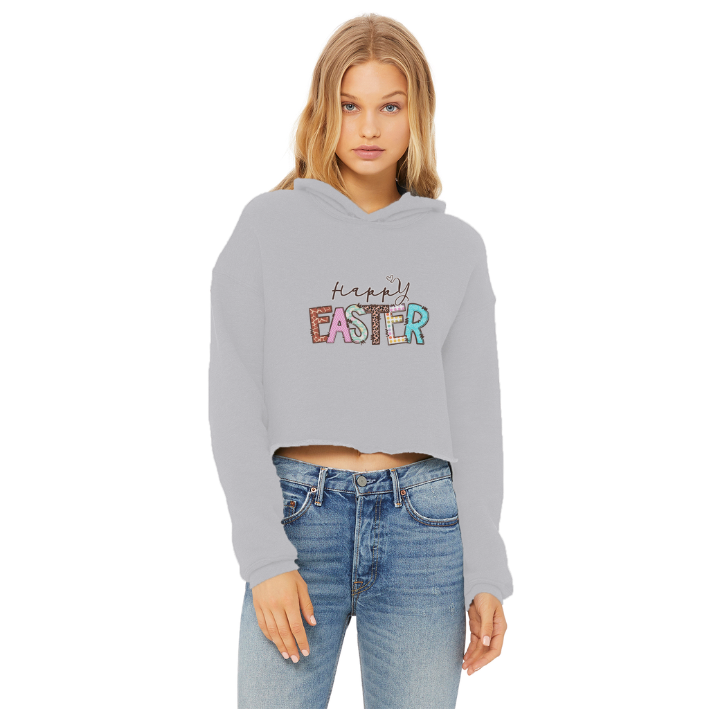 Happy Easter Ladies Cropped Raw Edge Hoodie - Lynendo Trade Store