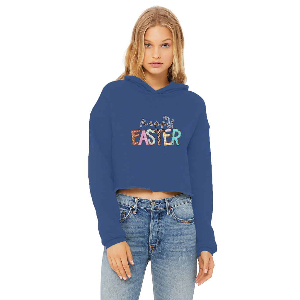 Happy Easter Ladies Cropped Raw Edge Hoodie - Lynendo Trade Store