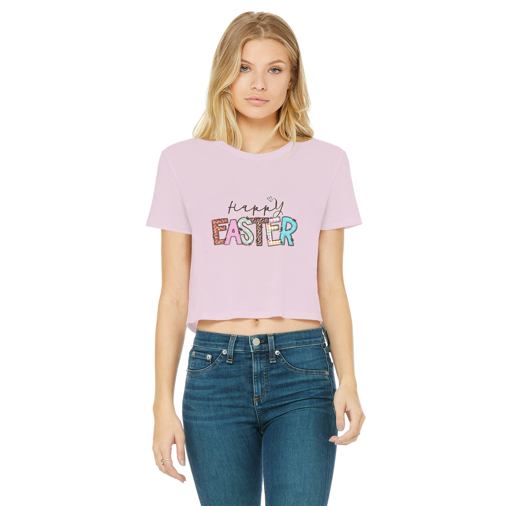 Happy Easter Classic Women's Cropped Raw Edge T-Shirt - Lynendo Trade Store