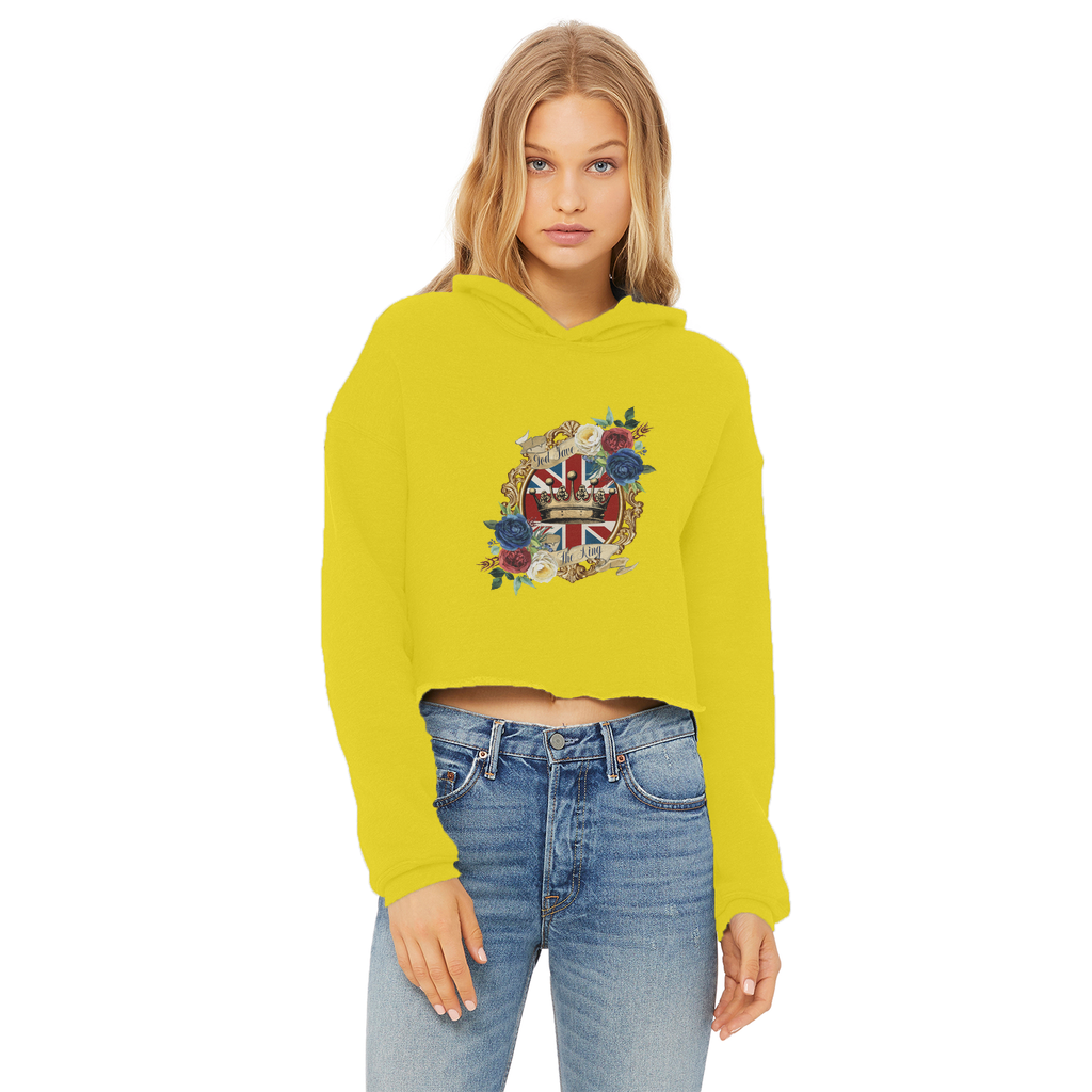 GOD SAVE THE KING Ladies Cropped Raw Edge Hoodie - Lynendo Trade Store
