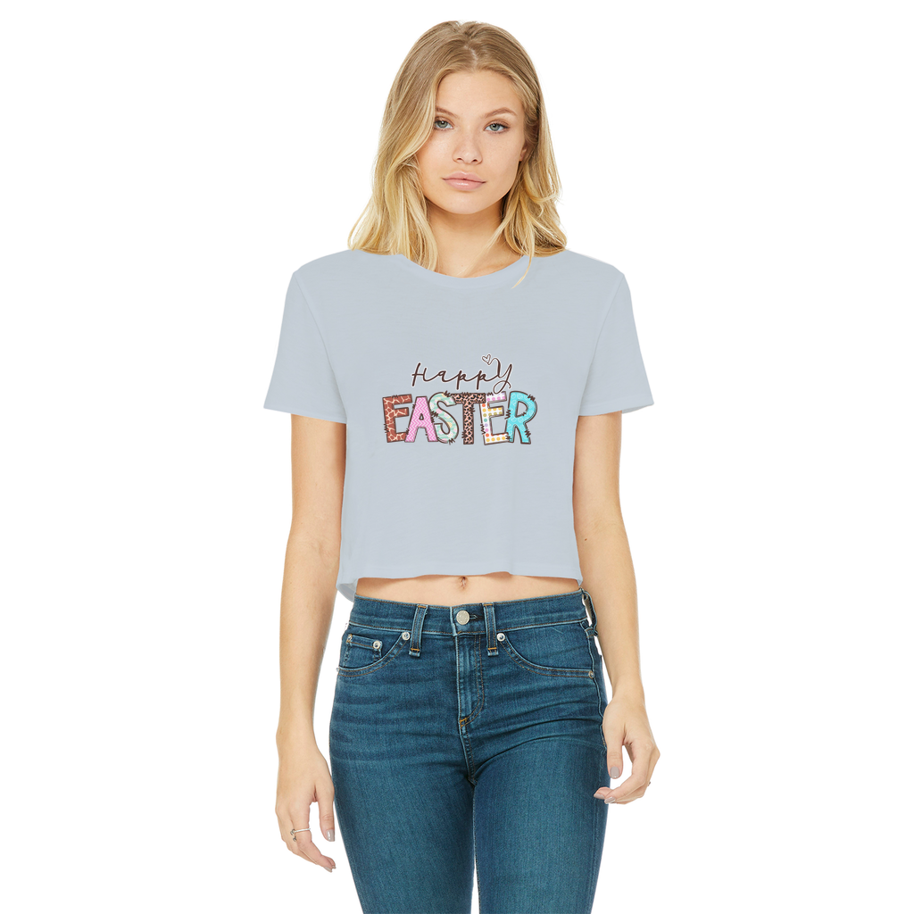 Happy Easter Classic Women's Cropped Raw Edge T-Shirt - Lynendo Trade Store
