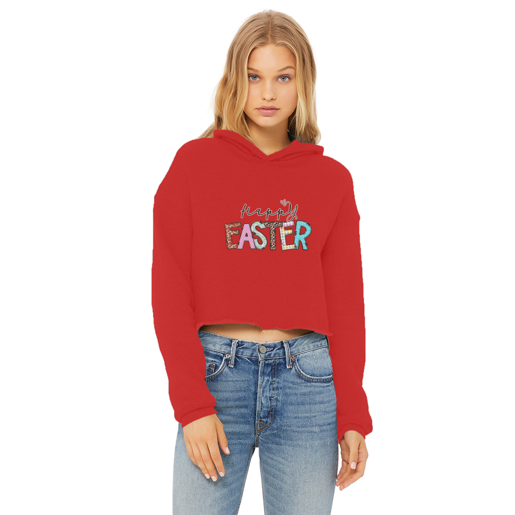 Happy Easter Ladies Cropped Raw Edge Hoodie - Lynendo Trade Store