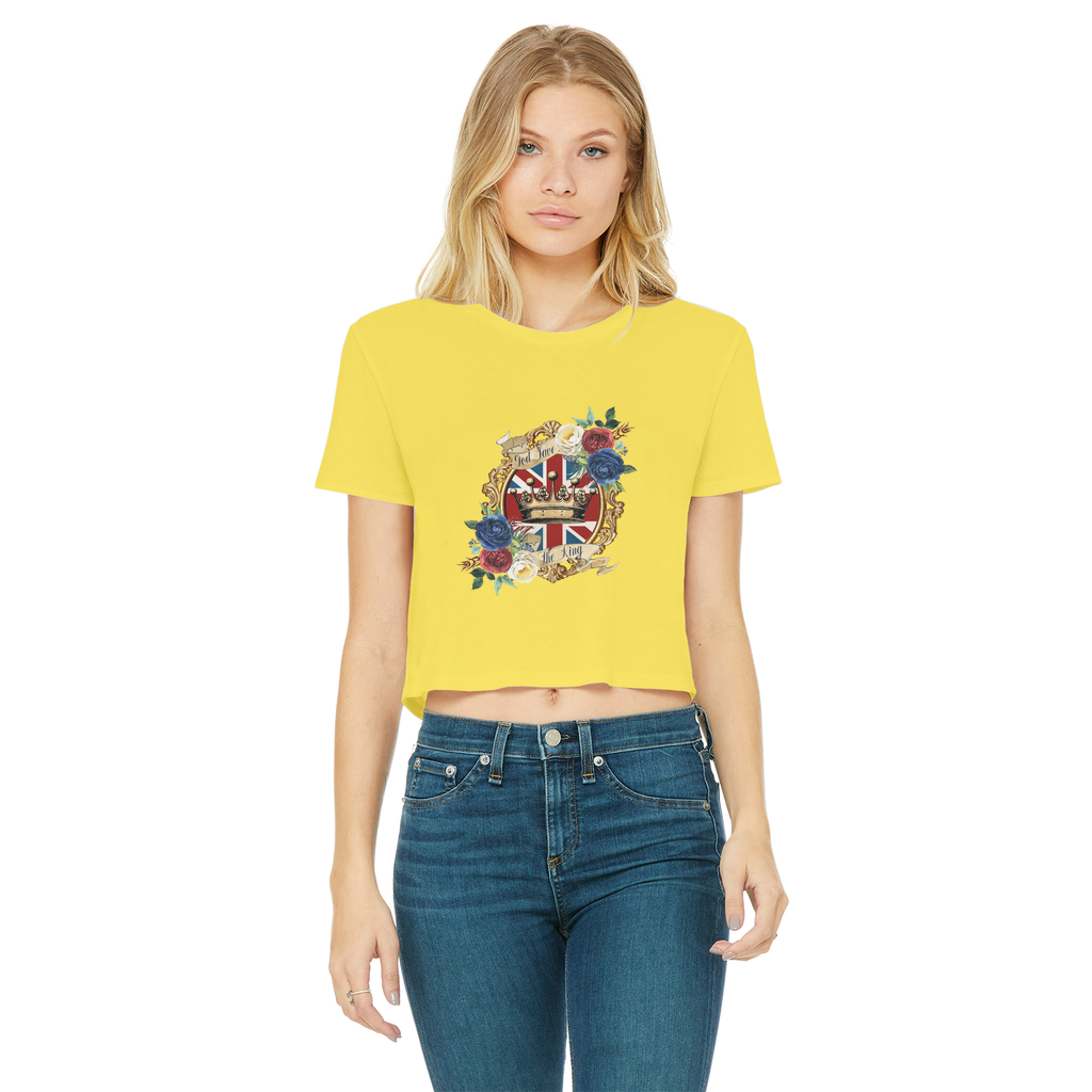 GOD SAVE THE KING Classic Women's Cropped Raw Edge T-Shirt - Lynendo Trade Store