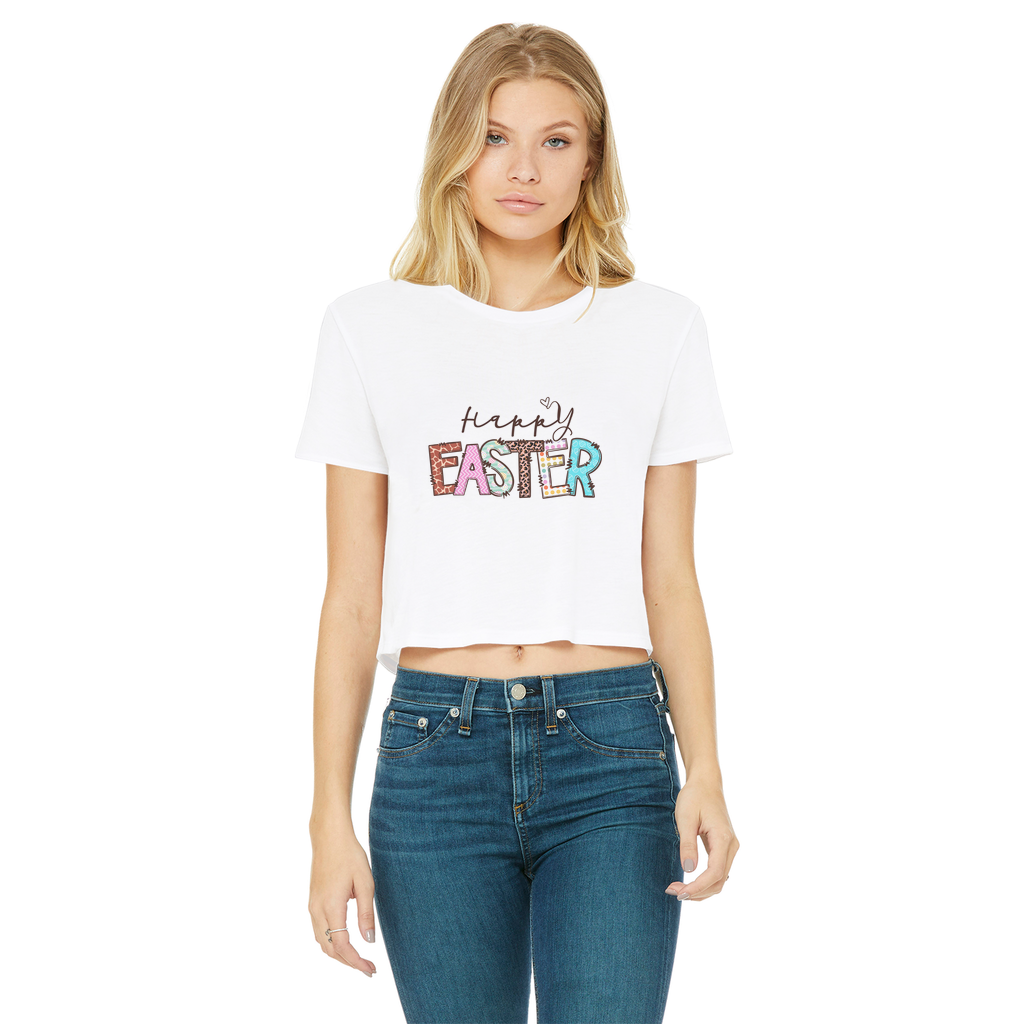 Happy Easter Classic Women's Cropped Raw Edge T-Shirt - Lynendo Trade Store