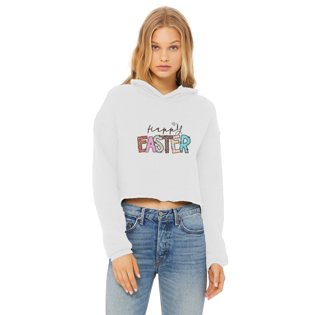 Happy Easter Ladies Cropped Raw Edge Hoodie - Lynendo Trade Store