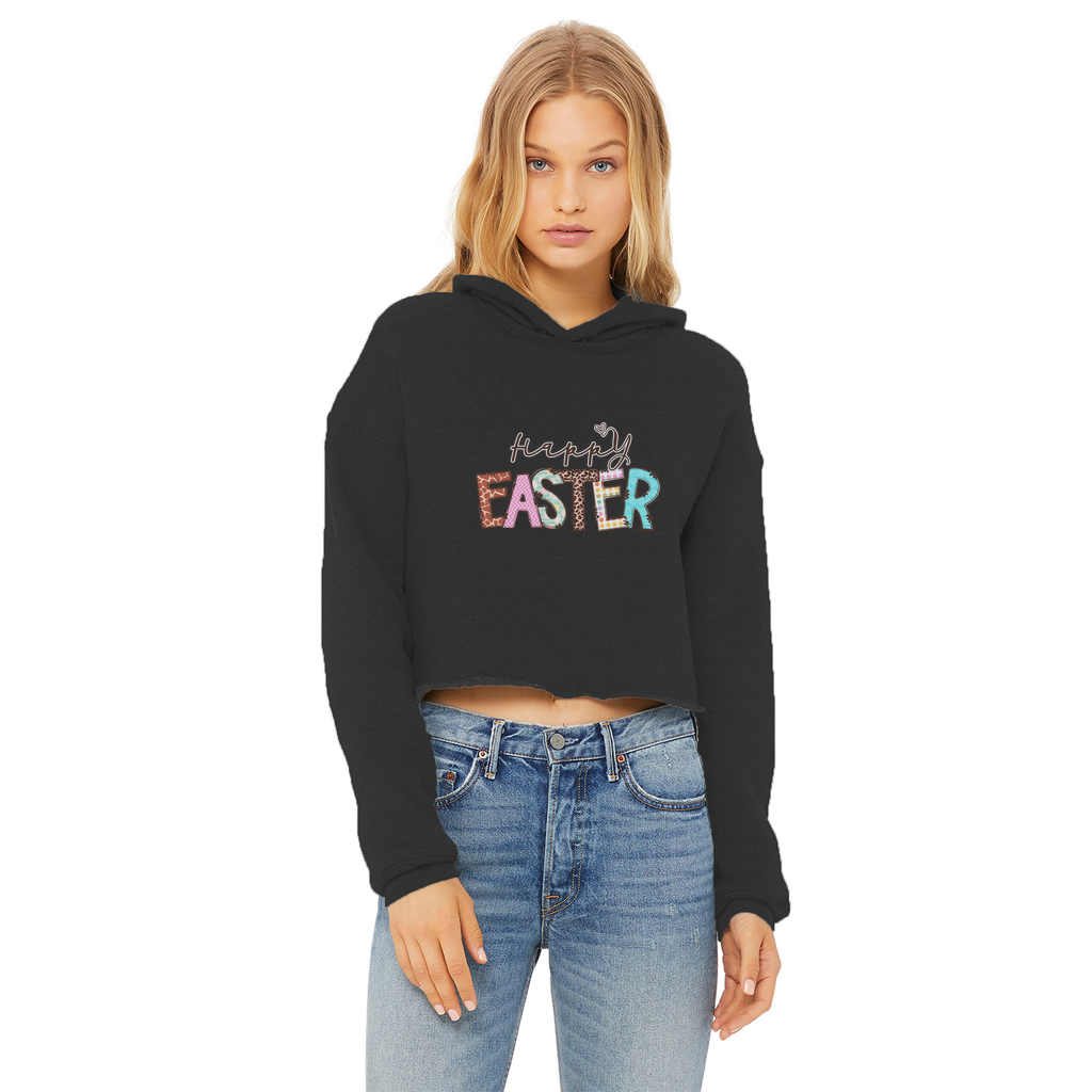 Happy Easter Ladies Cropped Raw Edge Hoodie - Lynendo Trade Store