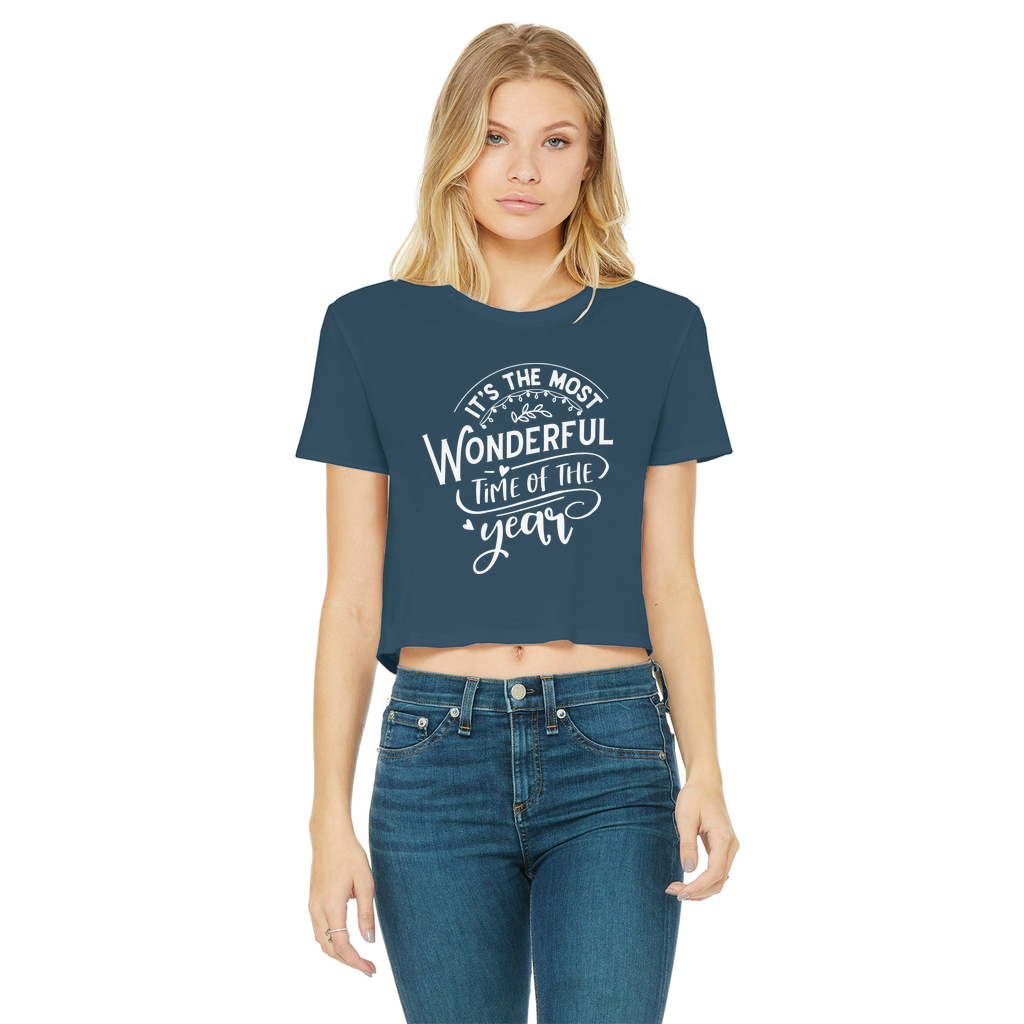 THE MOST WONDERFUL TIME Classic Women's Cropped Raw Edge T-Shirt - Lynendo Trade Store