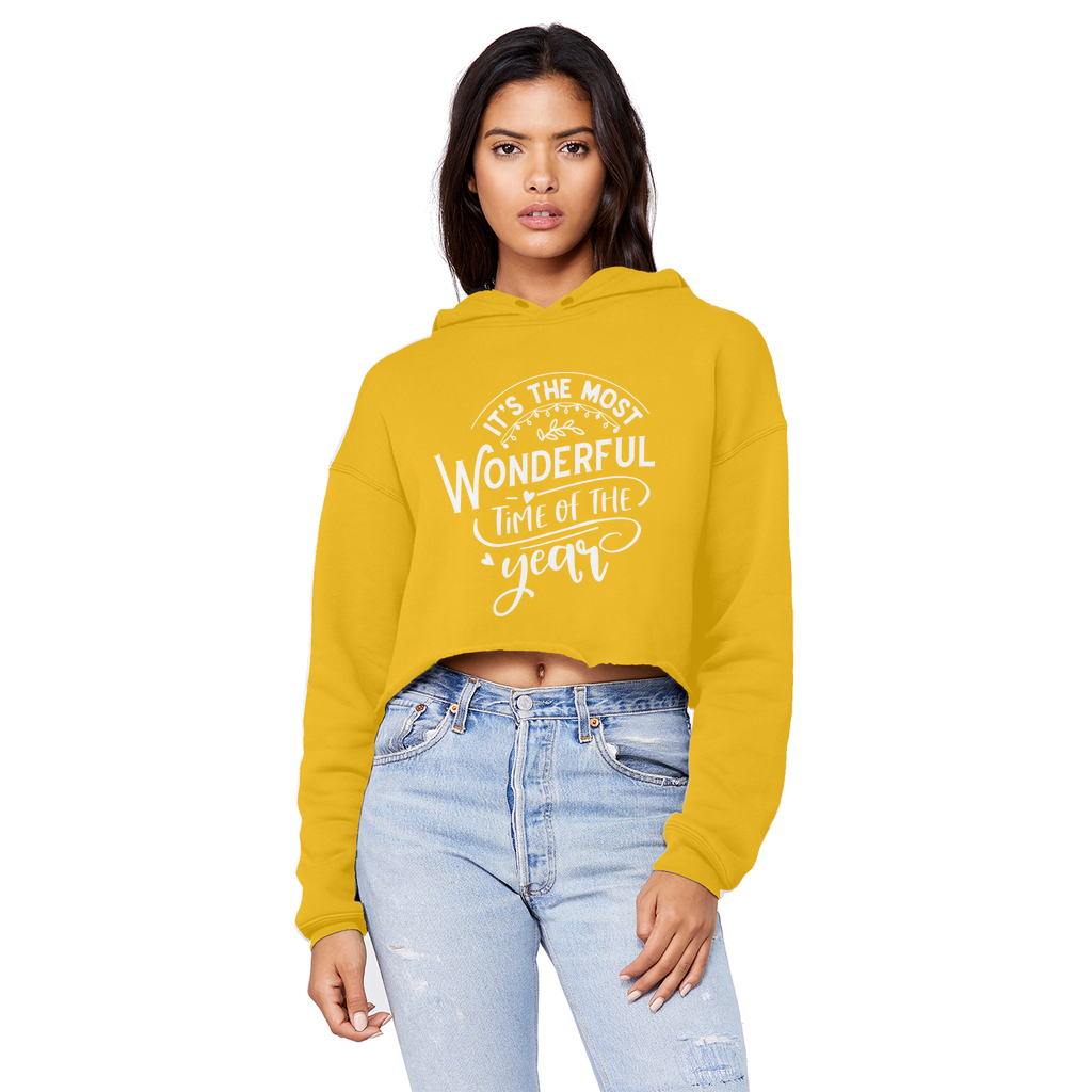 THE MOST WONDERFUL TIME Cropped Raw Edge Boyfriend Hoodie - Lynendo Trade Store