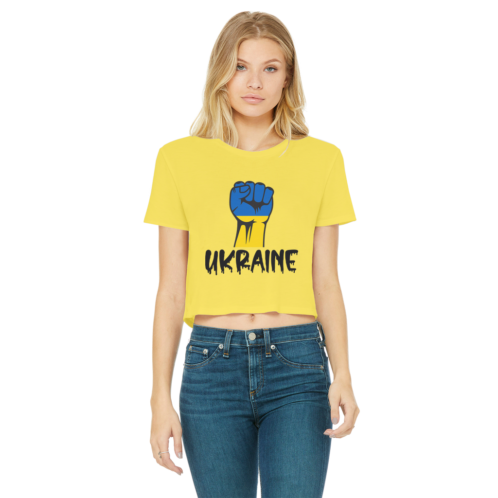Ukraine Fist Classic Women's Cropped Raw Edge T-Shirt - Lynendo Trade Store