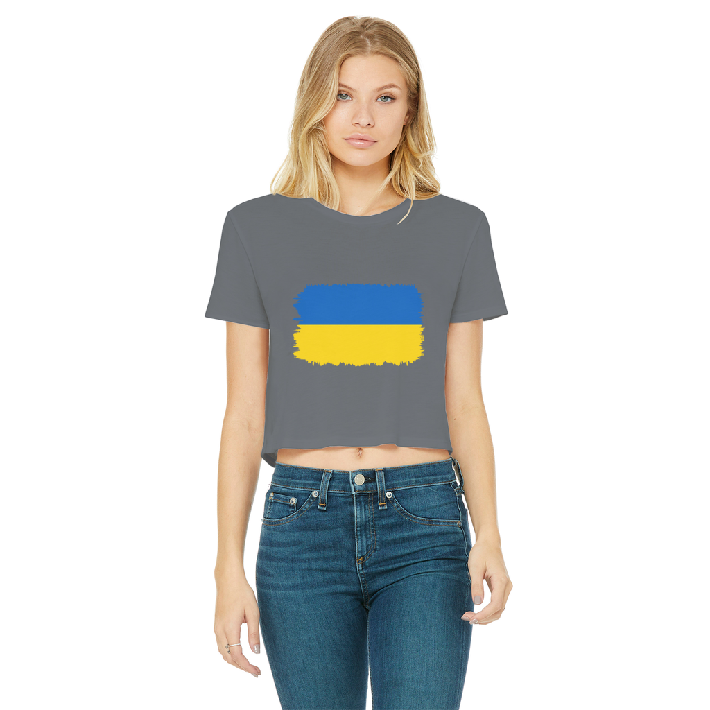 UKRAINE FLAG Classic Women's Cropped Raw Edge T-Shirt - Lynendo Trade Store