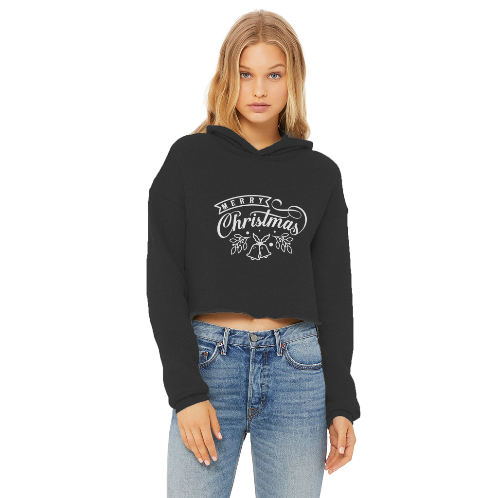 MERRY CHRISTMAS Ladies Cropped Raw Edge Hoodie - Lynendo Trade Store