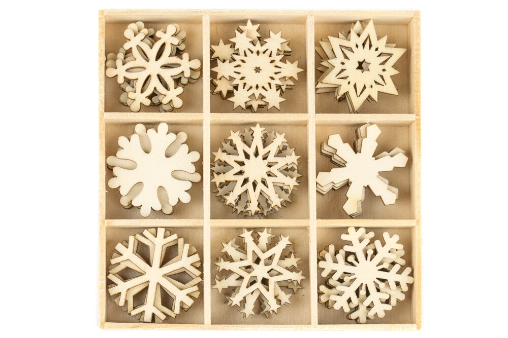 Wooden Shapes Snowflakes Box of 45 - Lynendo Trade Store