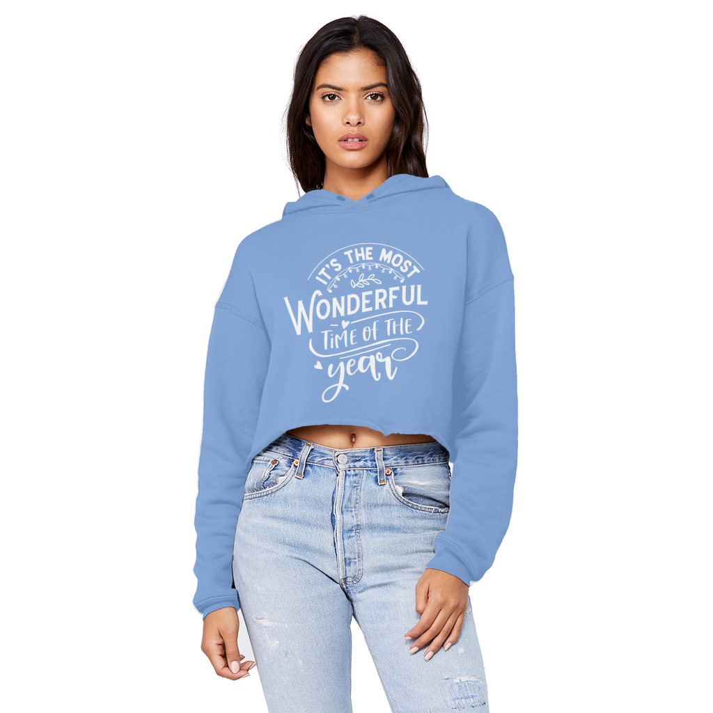 THE MOST WONDERFUL TIME Cropped Raw Edge Boyfriend Hoodie - Lynendo Trade Store