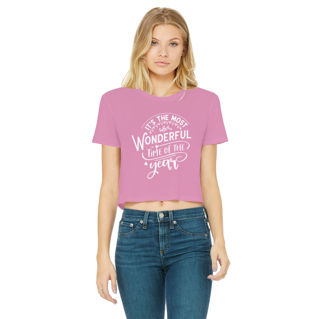 THE MOST WONDERFUL TIME Classic Women's Cropped Raw Edge T-Shirt - Lynendo Trade Store