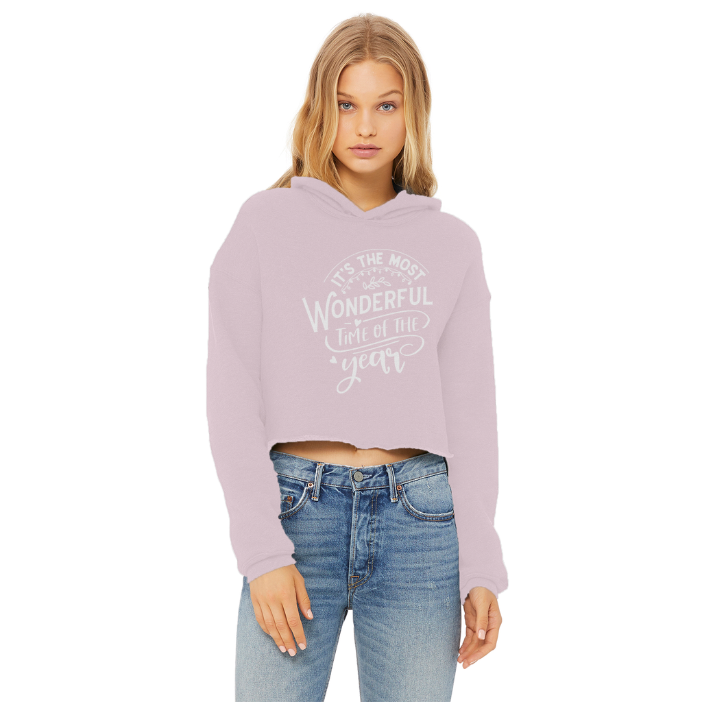THE MOST WONDERFUL TIME Ladies Cropped Raw Edge Hoodie - Lynendo Trade Store