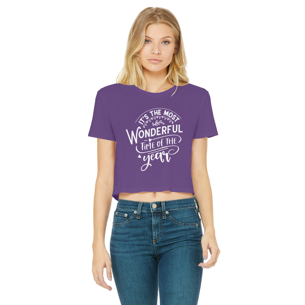 THE MOST WONDERFUL TIME Classic Women's Cropped Raw Edge T-Shirt - Lynendo Trade Store