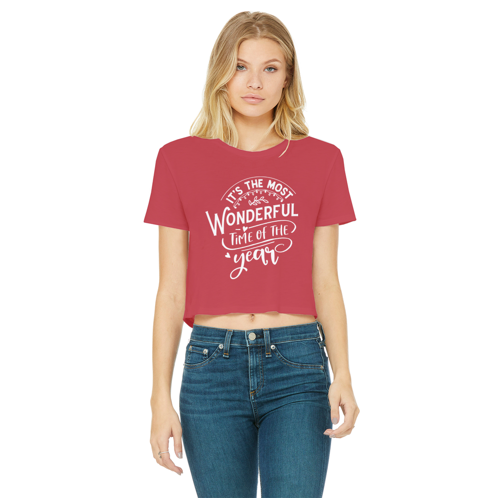 THE MOST WONDERFUL TIME Classic Women's Cropped Raw Edge T-Shirt - Lynendo Trade Store