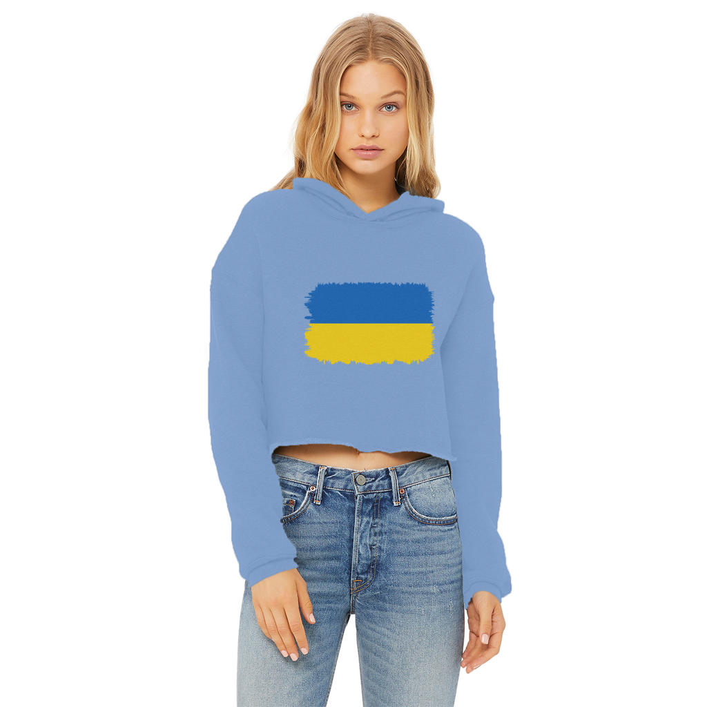 UKRAINE FLAG Ladies Cropped Raw Edge Hoodie - Lynendo Trade Store