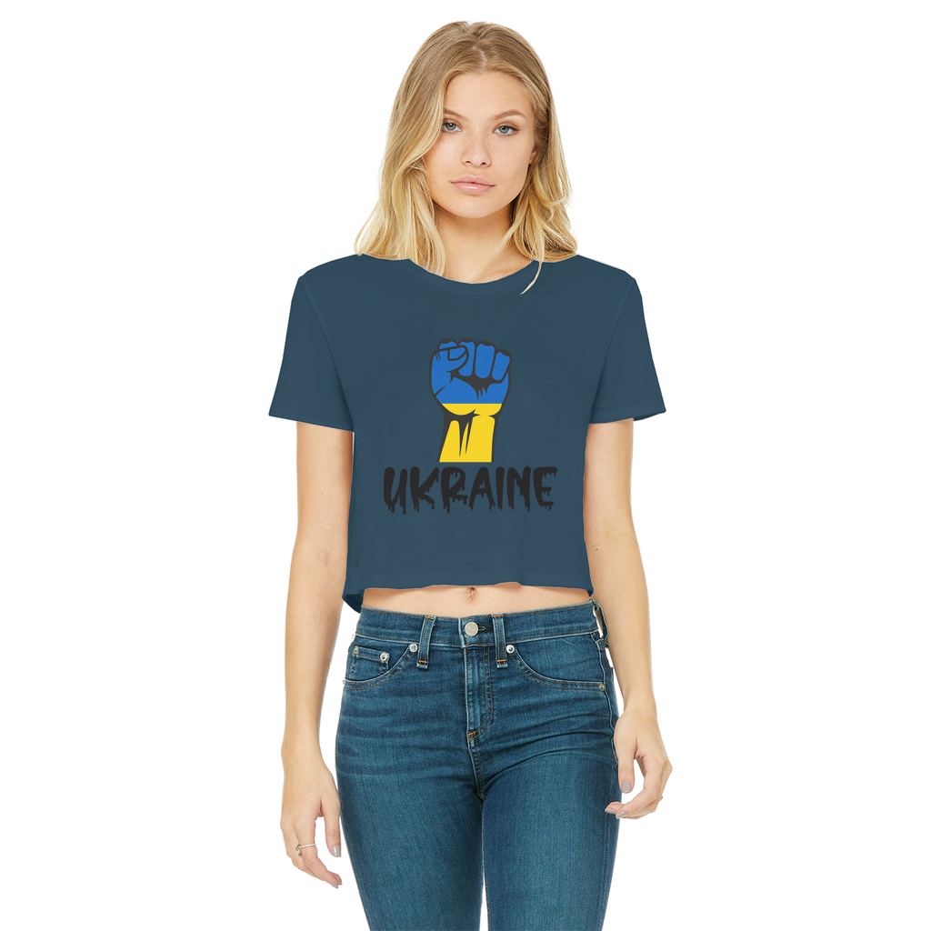 Ukraine Fist Classic Women's Cropped Raw Edge T-Shirt - Lynendo Trade Store