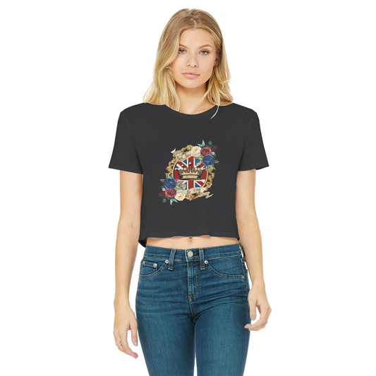 GOD SAVE THE KING Classic Women's Cropped Raw Edge T-Shirt - Lynendo Trade Store