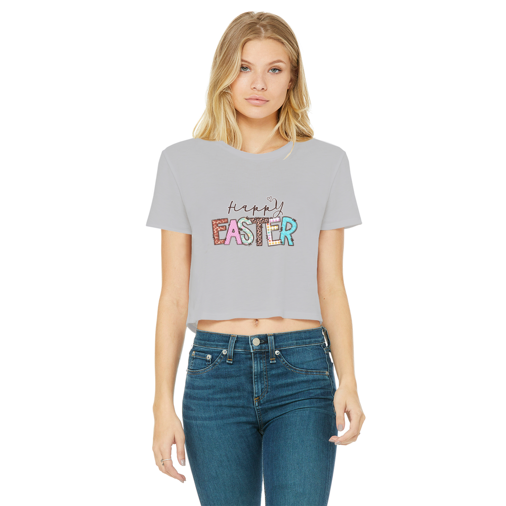 Happy Easter Classic Women's Cropped Raw Edge T-Shirt - Lynendo Trade Store