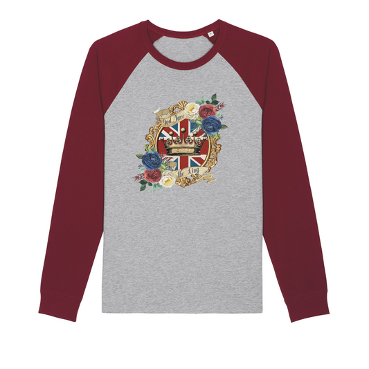 GOD SAVE THE KING Organic Raglan Long Sleeve Shirt - Lynendo Trade Store
