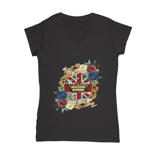 GOD SAVE THE KING Classic Women's V-Neck T-Shirt - Lynendo Trade Store