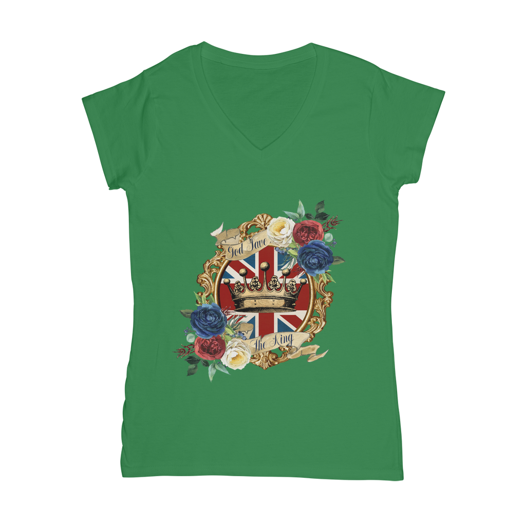 GOD SAVE THE KING Classic Women's V-Neck T-Shirt - Lynendo Trade Store