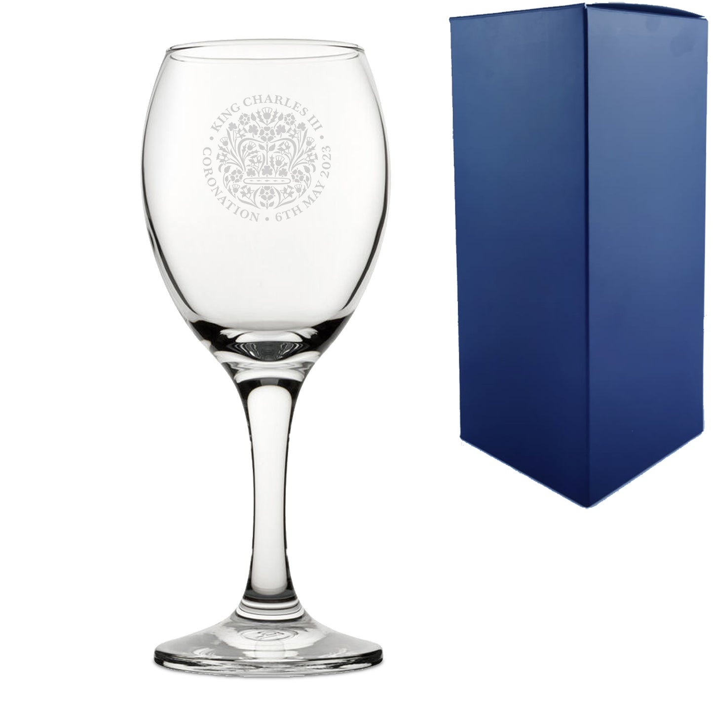 Engraved Pure Glass Wine 11oz - King's Coronation Emblem - Lynendo Trade Store