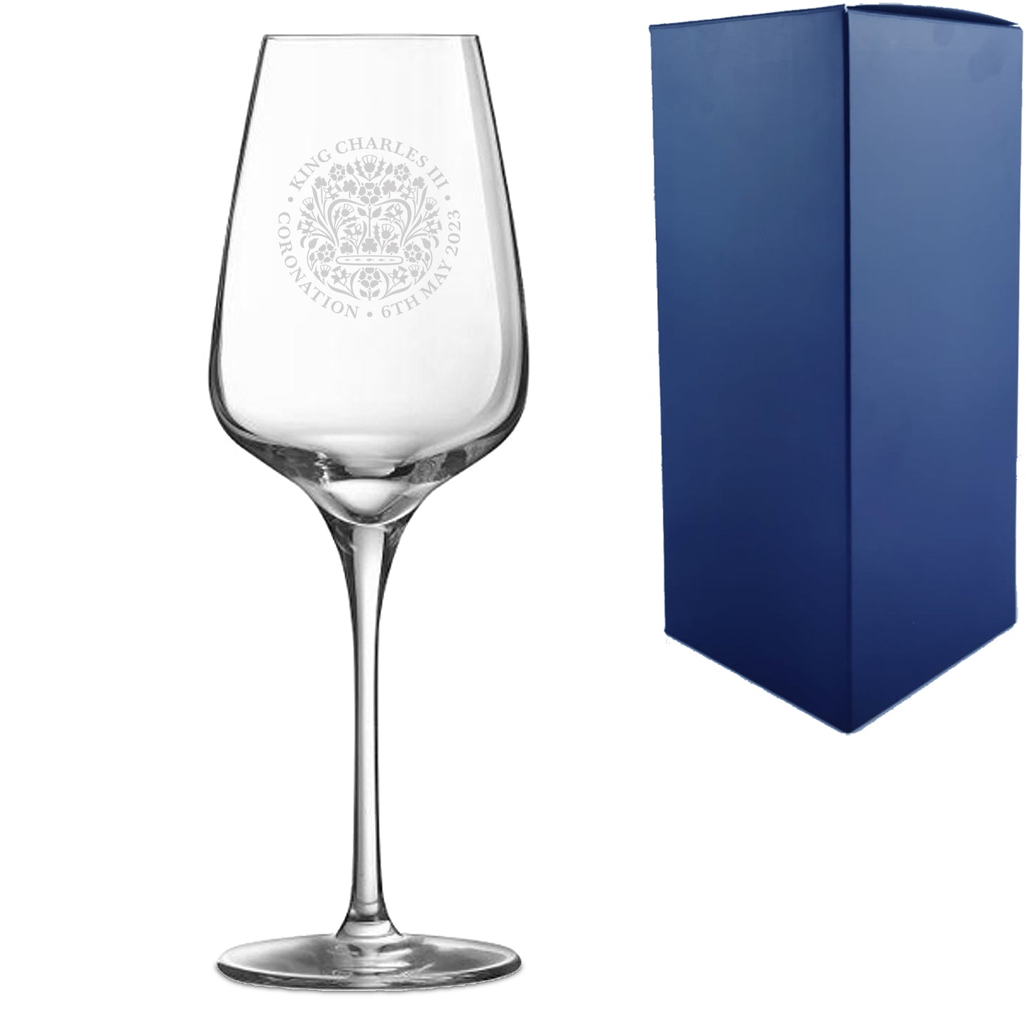 Engraved Sublym Wine Glass 450ml - King's Coronation Emblem - Lynendo Trade Store