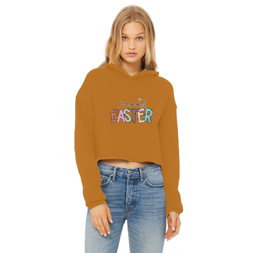Happy Easter Ladies Cropped Raw Edge Hoodie - Lynendo Trade Store