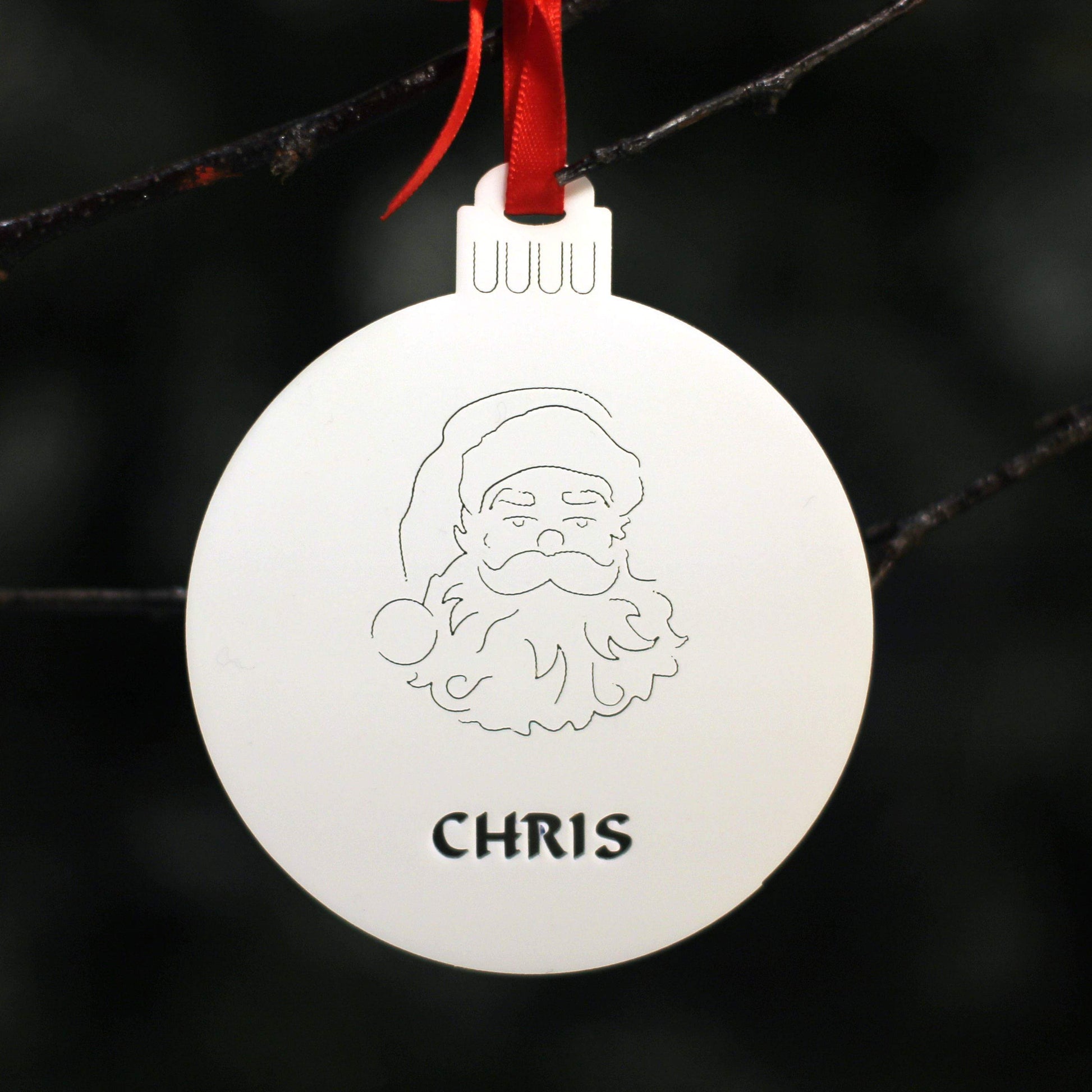 Personalised Custom White Santa Claus Father Christmas St Nicholas Christmas Tree Bauble Festive Decoration Ornament Personalise Name Xmas - DirectlyPersonalised