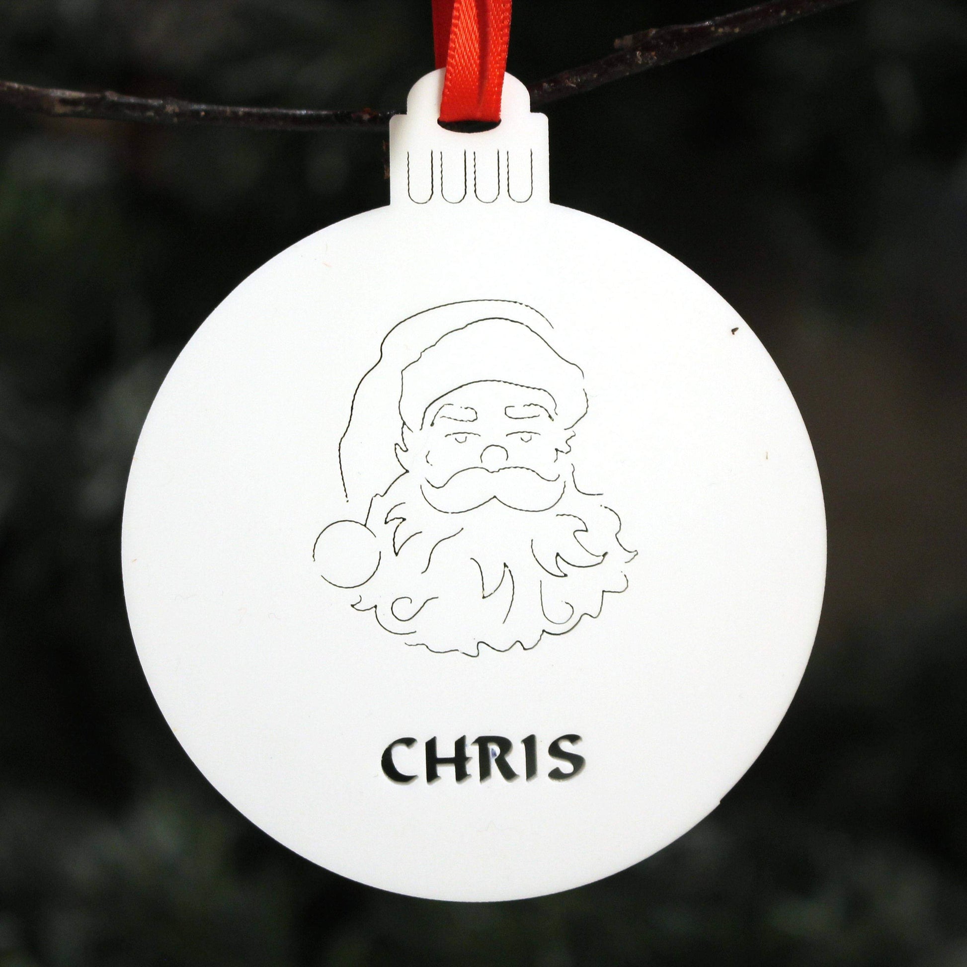 Personalised Custom White Santa Claus Father Christmas St Nicholas Christmas Tree Bauble Festive Decoration Ornament Personalise Name Xmas - DirectlyPersonalised
