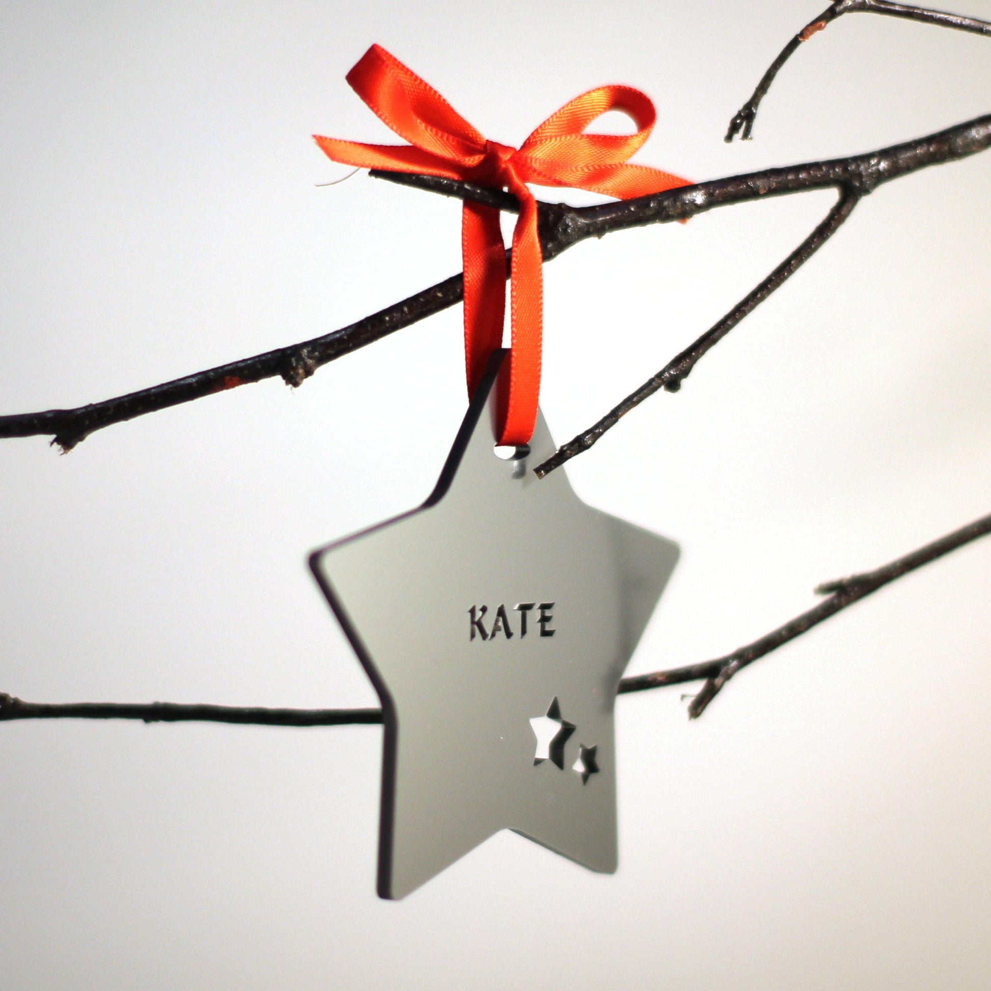 Personalised Custom Silver Christmas Tree Star Bauble Festive Decoration Ornament Decorations Best Personalise Name Xmas .o. - Lynendo Trade Store